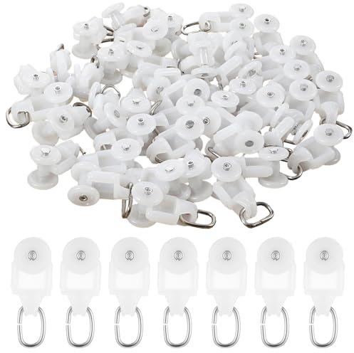 60 Pcs Curtain Track Rollers & Gliders, Silent Dual Wheel Plastic Sliding Pulleys for 23x28mm Rails, Ceiling Drapery Hooks for Tracks, Wardrobe & Room Dividers