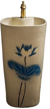 Lavandino moderno con piedistallo Lavandino indipendente in ceramica con piedistallo, rubinetto e kit di scarico for il bagno casa