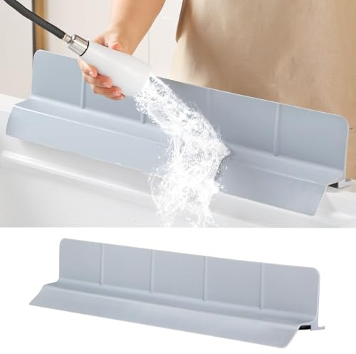 23 Ultra Silicone Sink Splash Guard Released in 2025/Dec,Self-Draining Water Splash Guard for Kitchen Sink,Bathroom and Island,with 3.5 High Splash Guard & 7 Strong Suction Cup (Grey)