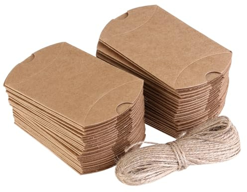 Parliky 150 St Kraftpapper Mini Kuddlådor med Twine Vintage Godisförpackning för Bröllop Julfest och Present Kompakt Pilarformad Förpackning för Gästgåvor och Festminnen
