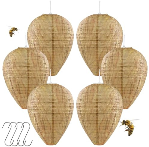 6 Piezas Nido de Avispas, Nido de Avispa Artificial, Nido de Avispas de Suspensión, trampas Avispas Exterior, Señuelo de Material Impermeable Falso para Amarillas Hogar Jardín Patio Exterior