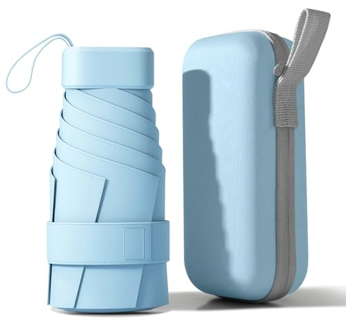BoomCelocity Mini paraguas – Estructura de 6 varillas, compacto y resistente al viento, paraguas de viaje portátil (con protección UV), paraguas de bolsillo unisex (Azul cielo)
