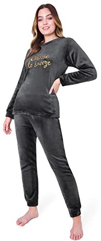 CityComfort Fleece Schlafanzug Damen Lang, 2-Teiliges Pyjama Set, Hausanzug Damen Winter, Geschenke für Frauen Jugendliche (M, Anthrazit)
