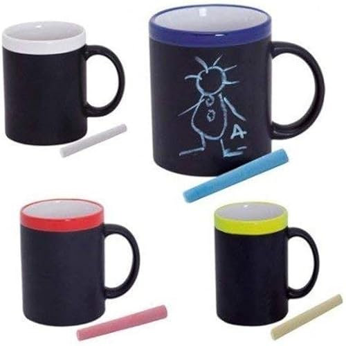 Lote de 20 Tazas Pizarra Cerámica Ideales para Desayuno, en Caja de Regalo. Tazas Infantiles para Colorear