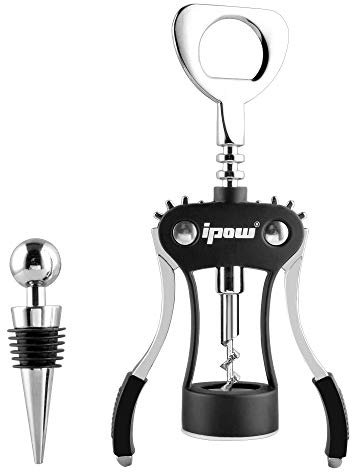 ipow Cavatappi 2 in 1 Professionale in Lega di Zinco con Tappo Vino Gratis, Apribottiglie Antiscivolo per Vino e Birra, Cavatappi per Casa Ristorante Bar