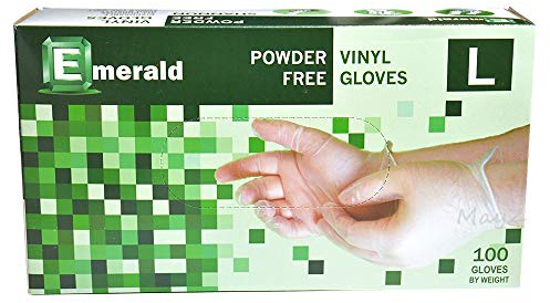 Emerald Shannon Powder Free Vinyl Gloves - Large. Pack 100 Gloves