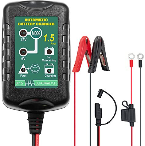 6V 12V Batterieladegerät 1,5A automatisches intelligentes Ladegerät, Batteriewartungsladegerät, Erhaltungsladegerät für Auto, Motorrad, Rasenmäher, Boot, Schneemobil(EU-Stecke)