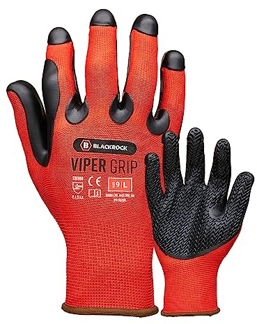 Blackrock Viper Ultra High Grip Safety Work Gloves, Heavy Duty Moulded Textured Black Rubber Palm, Industrial Grip & Durability, Men's Women's, For Construction, Gardening, Agriculture, Size Large