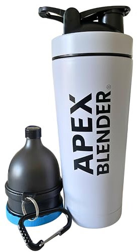Protein Shaker Bottle, 750ml Stainless Steel, White - Leak-Proof, BPA-Free Clump-Free Mixer Ball & Powder Storage - Perfect for Gym Pre/Post-Workout -Sleek & Durable Metal Shaker for Active Women &Men