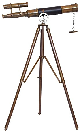 Vintage Marine Tripod Reflecting Double Barrel Telescope Antique Nautical Unique Eyepiece Full Brass Stand