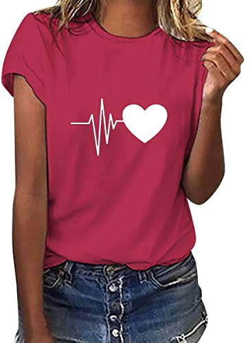 Yuson Girl Magliette Donna Manica Corta Amore/Pianeta Astronauta T-Shirt Cotone Maglietta Elegante Donna Casual Stretch Sciolto Top Magliette Estive con Girocollo Blusa Taglie Forti(A-Borgogna, M)