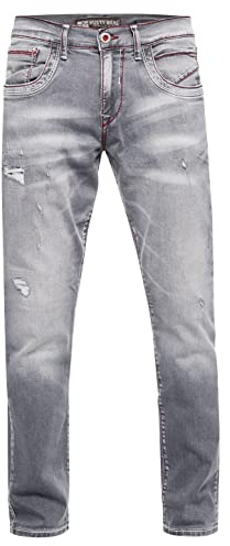 Rusty Neal Jeans da uomo ODAR, vestibilità regolare, stretch, cuciture a contrasto, pantaloni in jeans Stone-Washed Destroyed per il tempo libero 234, Grigio usato, 38W x 32L