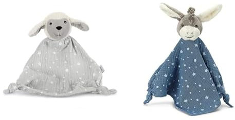 Sterntaler 3221968 Kuscheltuch Schaf Stanley, Alter: Für Babys ab dem 1 Monat, Größe: 30 cm, Farbe: Grau/Weiß & Schmusetuch Esel Emmi, Blau, 1 Stück (1er Pack)
