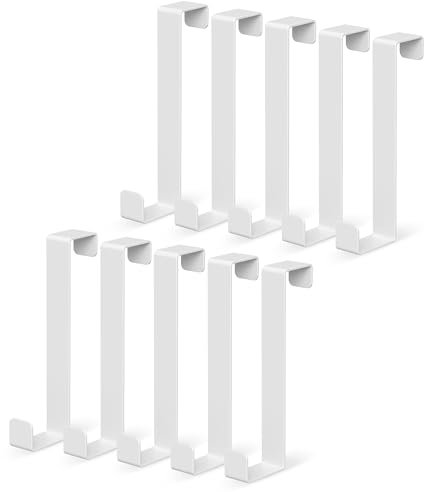 virea 10 x Türhaken Weiß - - Kleiderhaken zum einhängen - Türkleiderhaken aus Edelstahl - Haken für Türaußenseite - Garderobenhaken für Jacken, Taschen, Bademantel etc.