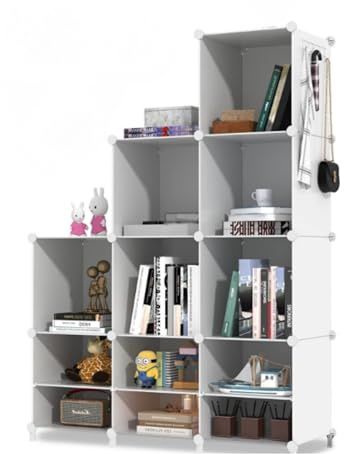 XOKOTAKI Estantería Modular con 9 Compartimentos, Estante con Módulos, Almacenaje en Cubos, Librería de Plástico, para Zapatos, Ropa, Libros, Fácil Montaje, Armario Ropero, Blanco.