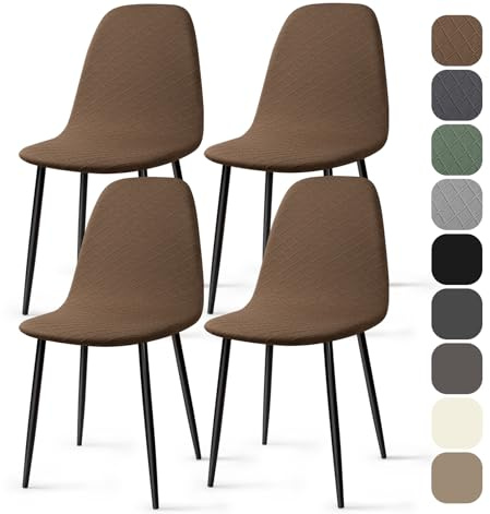 Coprisedie Elasticizzato con Schienale 4 Pezzi Universale Lavabile Jacquard Coprisedia Fodere Coprisedia per Sala da Pranzo Copertura Della Sedia per Soggiorno Cucina Hotel (Marrone, 4 Pezzi)-KL