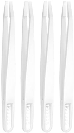 QUARKZMAN 4pz 93305 Precisione Plastica Pinzette Kit 120mm Antistatico Piatto Testa Artigianato Pinzette Set Bianco per Elettronica Gioielli Realizzazione Laboratorio Riparazione Strumento