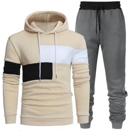 Jogging Suit Mens Tracksuit Set Long Sleeve Henley Shirts Casual Beach Pants with Pockets Summer Yoga Outfits Two Piece Sweatsuit Men's Activewear Sets (JSX2-Beige, XXL)