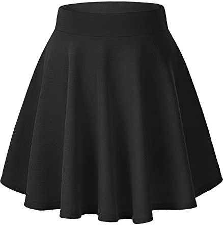 Femmes Basic Casual Taille élastique Trompette Mini Jupe élégante A-Ligne Patineur Jupe(XXL, Noir)