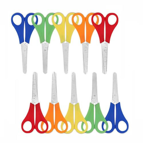 Scheren,10 PCS Kinderscheren Bastelschere Sicherheitsschere Kinder Schulschere Kunststoffgriff Scheren mit cm Skala Scheren Vorschule Ausbildung Schere für Sammelalbum Kunst DIY Handwerk