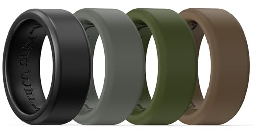 King Will Lot de 4 alliances en silicone pour homme, ajustement confortable de 8 mm avec rainure intérieure unique, bagues de fiançailles en caoutchouc pour un usage quotidien et les activités, T
