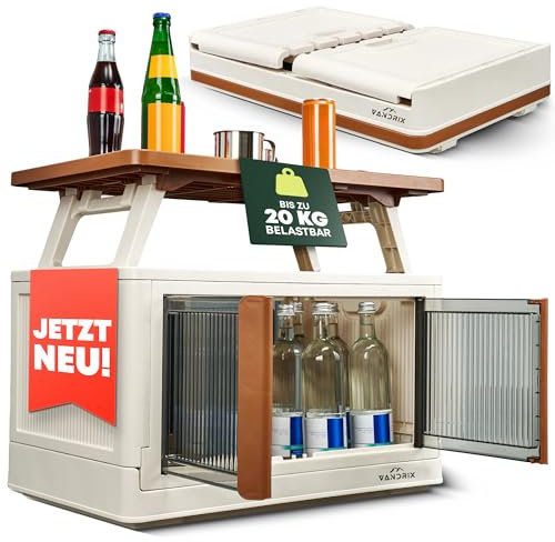 VANDRIX Campingschrank faltbar mit Tischfunktion – Ultraleicht (3,9 kg), in 1 Min. aufgebaut, wetterfest, 20 kg Traglast, stabil auf Sand/Kies, ideal für Vanlife, Zelt & Outdoor Reisen