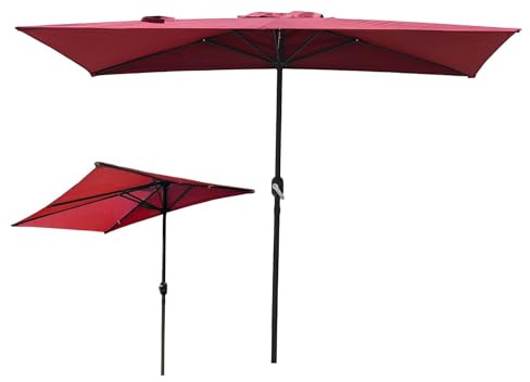 PQPQLI Ombrellone da Balcone Rettangolare 2.5x1.30m, Contro Il Muro Risparmia Spazio, Manovella 5 Stecche Acciaio Anti UV, Ombrellone da Parete Senza Base(Wine Red)