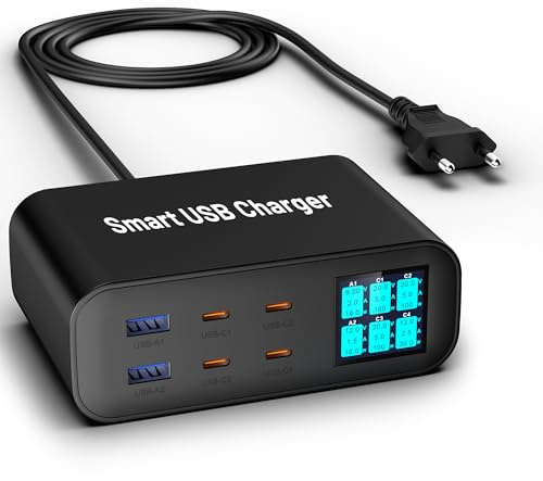 CESTONE USB Charger station, 200W 6-Port GaN Charging Station,Multi-port Fast Charging Desktop Charger, 2USB-A,4USB-C Compatible with iPhone17/16/15 and MacBook Air/Pro, Samsung, HP,Dell and More