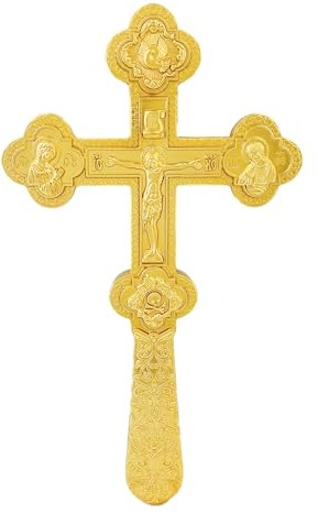 RZRHMUHN Croce ortodossa con Gesù, croce ortodossa, croce in lega di zinco, regalo religioso, preghiera, battesimo, culto (oro)