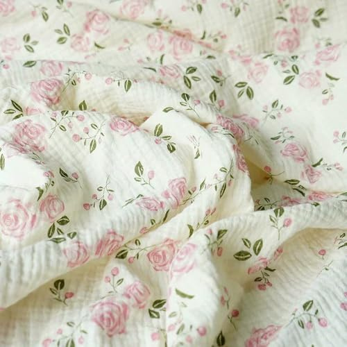 GYMIGE Tessuto in Crepe di Cotone Puro Morbido a Doppio Strato, 135x50/500 cm, per Abiti Estivi, Biancheria da Letto, Abbigliamento per la casa, Fai da Te, Tessuto per Abbigliamento