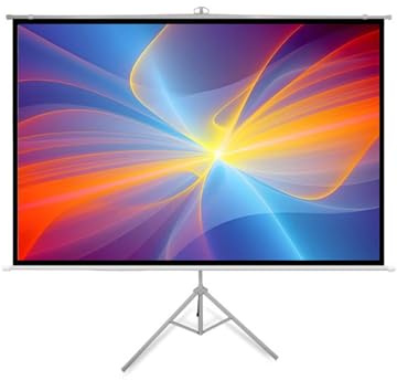 Genérico Pantalla de Proyector de 72 Pulgadas con Trípode, Pantallas de Proyector Enrollables Portátiles HD 16:9 para Oficina, Cine en Casa y Fiestas