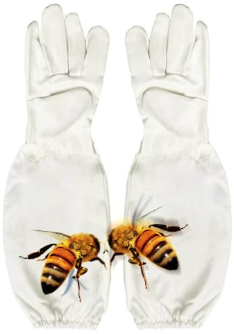 KIRZAX Gants D'apiculteur,1 Paire de Gants Apicoles en Cuir de Chèvre, Gants Apicoles pour Professionnels,Matériel Apicole Résistant aux Perforations, Manches Longues Aérées,Poignets Elastiques