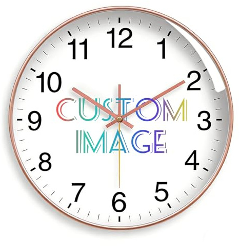 RQPCSC Custom Wall Clock, Personalized Photo/Image Living Room Wall Clocks for Living Room Decor,Silent Non-Ticking Wall Clock Decorative with Glass Cover, Battery Operated Round Sweep Movement