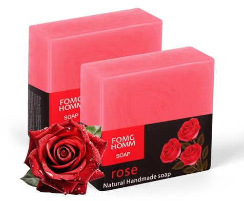 AYBUY Ros tvålbit, 2-pack naturlig tvål, naturliga duschbitar för alla hudtyper hår ansikte och kropp (rosentvål, 2 × 100 g)