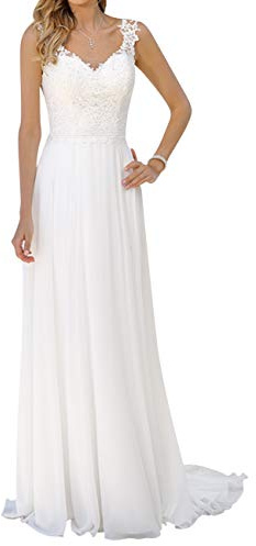 JAEDEN Robes de mariée Longue Robe de Mariage Robe Nuptiale Femme A-Ligne Dentelle Chiffon Ivoire EUR40