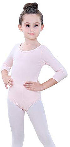 Soudittur Maillot de Ballet Danza Clásico para Niña Manga 3/4 Body Leotardo Gimnasia Ritmica (Rosa, Tag 110(Height: 105-115 cm))