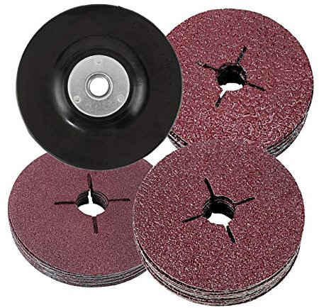 Dyna-Living 30Pcs 115mm Fiber Discs for Sanding & Grinding with Rubber Backing Pad for Angle Grinder - 24 36 60 Grits