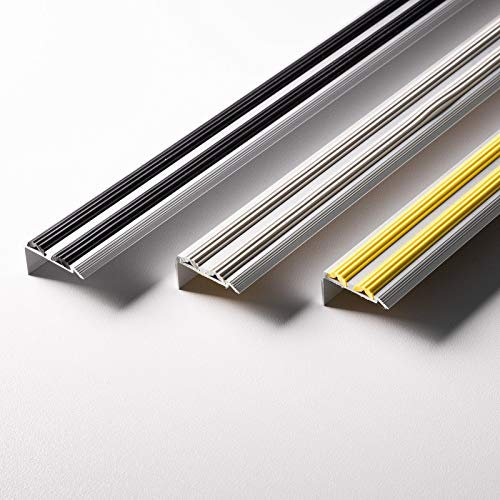 Floordirekt Treppenkantenprofil gelocht aus Aluminium mit rutschfester Gummi Kantenschutz für Laminat, Parkett, Treppen Stufenkantenprofil - Treppenwinkel, Treppenprofil, Winkelprofil grau 90 cm