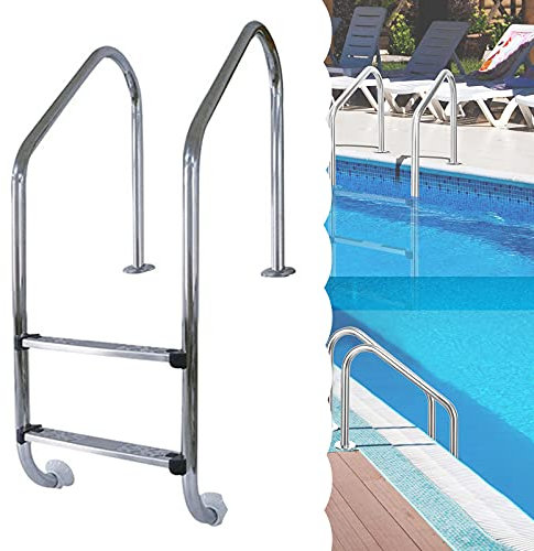 Lsoiup Edelstahl Poolleiter Inground Poolleiter Schnelle Installation 2 Schritte Edelstahl Pool Rail Dock 200kg Tragfähigkeit Schutz Schwimmbadleiter für Pool