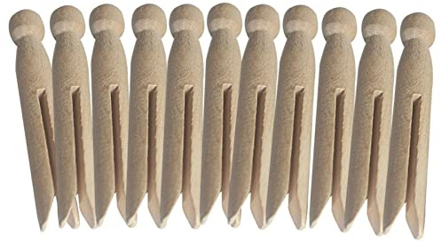 Round Wooden Clothespins, 12pcs Dolly Style Traditional Heritage Clothes Peg Old Fashioned for Outdoor Clothesline Home Kitchen Travel (Wood)