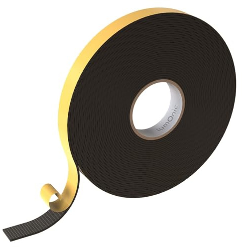 Lumonic 10m EPDM tätningstejp Självhäftande 20mm x 2mm | Tätningstejp av skumgummi för fönster + dörrar | Fönstertätning, dörrtätning, gummitätning för kylskydd