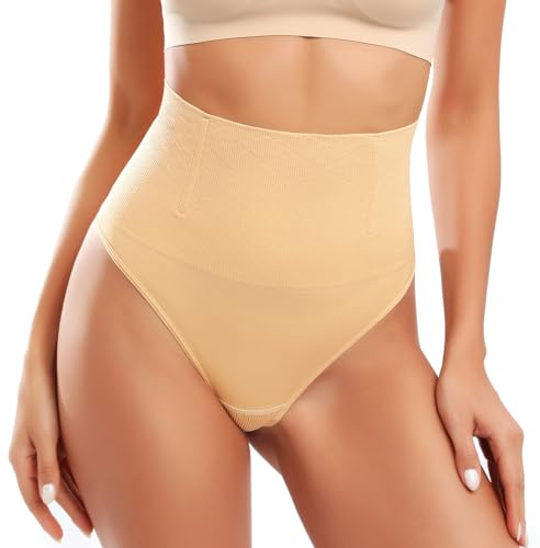 Tuopuda Perizoma Donna Mutande Contenitive Intimo Modellante Vita Alta Slip Pantaloncini Thong Shapewear Dimagrante Pancia Piatta Guaina Contenitivo Invisibile Tanga, Beige, S