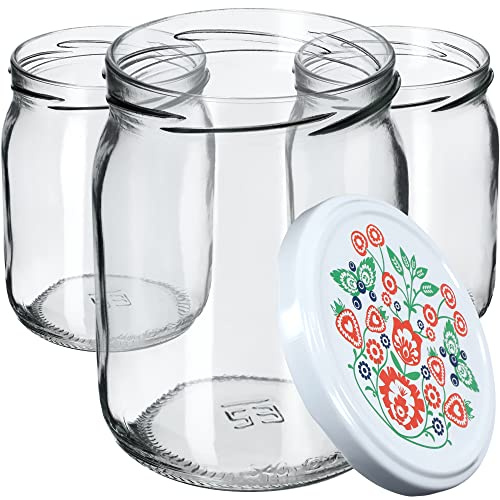 KADAX Glasburkar 540 ml, konserveringsburkar med lufttäta lock för förvaring av hemlagade sylter, honung, pickles och surkål (folklore, set med 16)