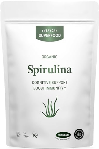 Organic Spirulina Tablets (360 Tablets) Raw Cold Pressed Spirulina Algae Certified Vegan & Kosher