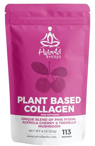HYBRID HERBS Plant Based Collagen Powder 113g - Vegan Collagen Boosting Supplement with Tremella Mushroom, Pink Pitaya & Acerola Cherry | for Skin, Hair & Joints | Natural Vitamin C | 113 Servings
