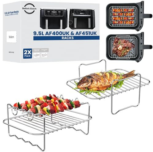 Ninja 9.5L AF400UK & DZ400UK Air Fryer Racks Set | Specifically Made for 9.5L Ninja AF400 | 304 Stainless Steel Single Layer & Skewer Rack | Ninja Air Fryer Racks AF400UK