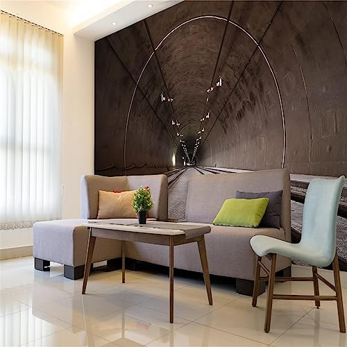 Underground Tunnel Wall Mural, Spatial Extension Peel and Stick Self-Adhesive Wallpaper Removable Large Sticker Foil Wall Decor Print Picture for Dining Room Office,154W x 110H
