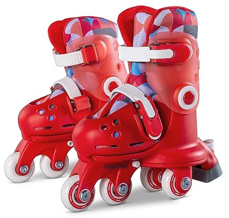 Yvolution Pattini evolutivi Twista in 4 colori. Taglia 30-34. Si adattano facilmente da 4 ruote a linea con un solo clic. Unisex (rosso)