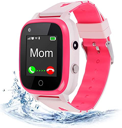 4G barnsmartwatch IP67 vattentät barnklocka med GPS-position, kamera, SOS, samtal, stegräknare, pekskärm, videochatt smart klocka för pojkar och flickor (rosa T5)