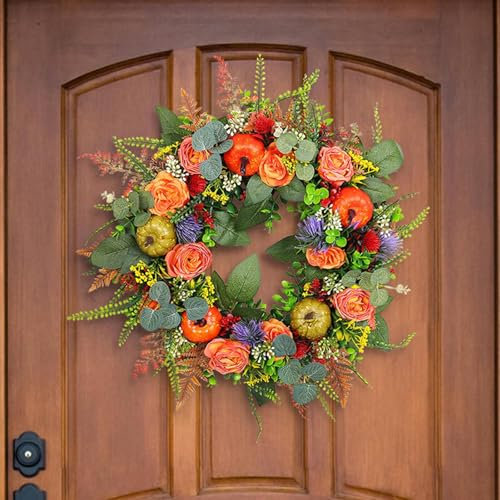 Herbst Türkranz | 45 cm Kürbis Herbstkränze für Haustür | Künstlicher Verandas Herbst Deko Kranz für Außenbereich | Hängender Herbst Türkranz, Halloween Thanksgiving Dekoration für Zuhause